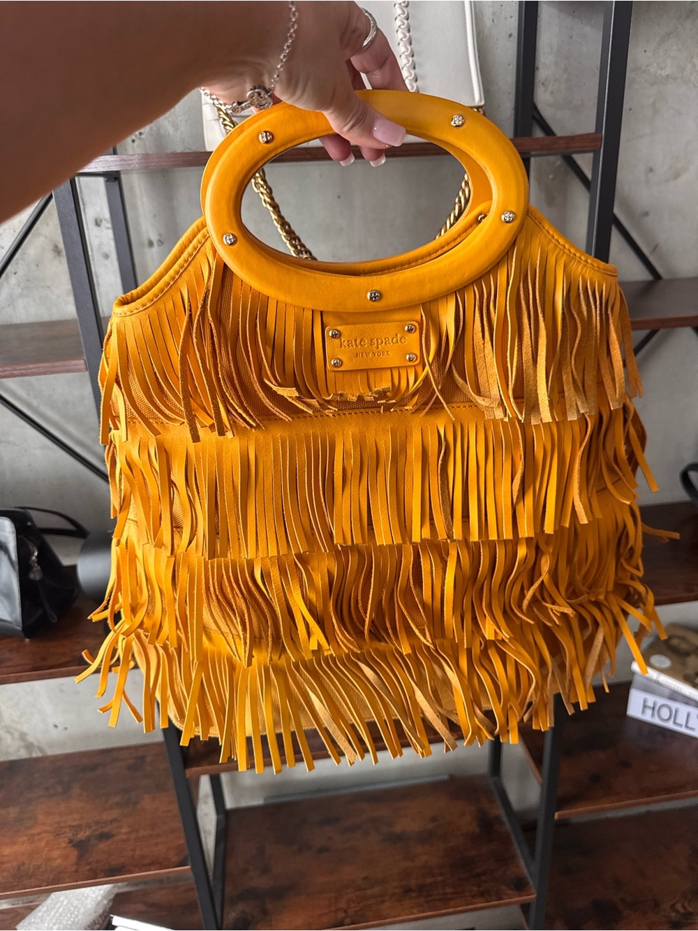kate spade Y2K Mustard Fringe Leather Tote EUC & Rare!